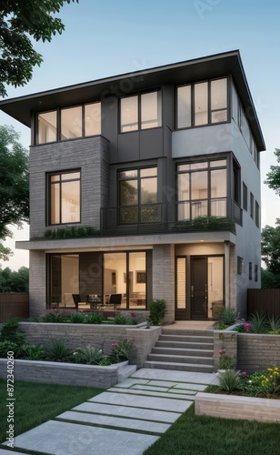 Wallpaper Mural A Contemporary Dwelling with Stylish Architecture, Beautiful Exterior Design, and a Serene Garden Setting. Perfect Family Home in a Residential Neighborhood, Featuring Thoughtful Construction Torontodigital.ca