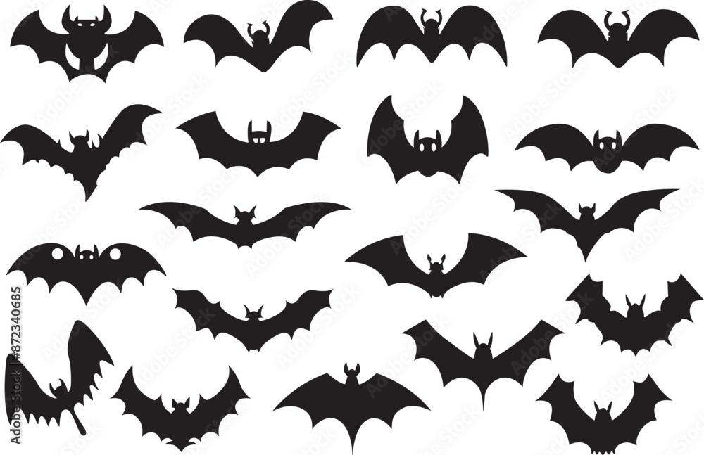 Bat silhouette icons set Bat silhouette icons set