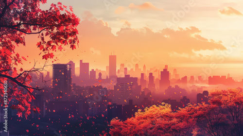 Cityscape with autumn colors minimalism © Sergei