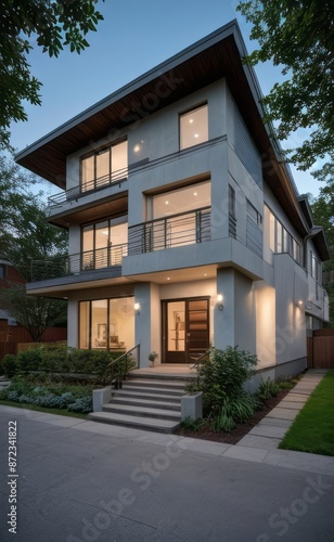 Wallpaper Mural A Contemporary Dwelling with Stylish Architecture, Beautiful Exterior Design, and a Serene Garden Setting. Perfect Family Home in a Residential Neighborhood, Featuring Thoughtful Construction Torontodigital.ca