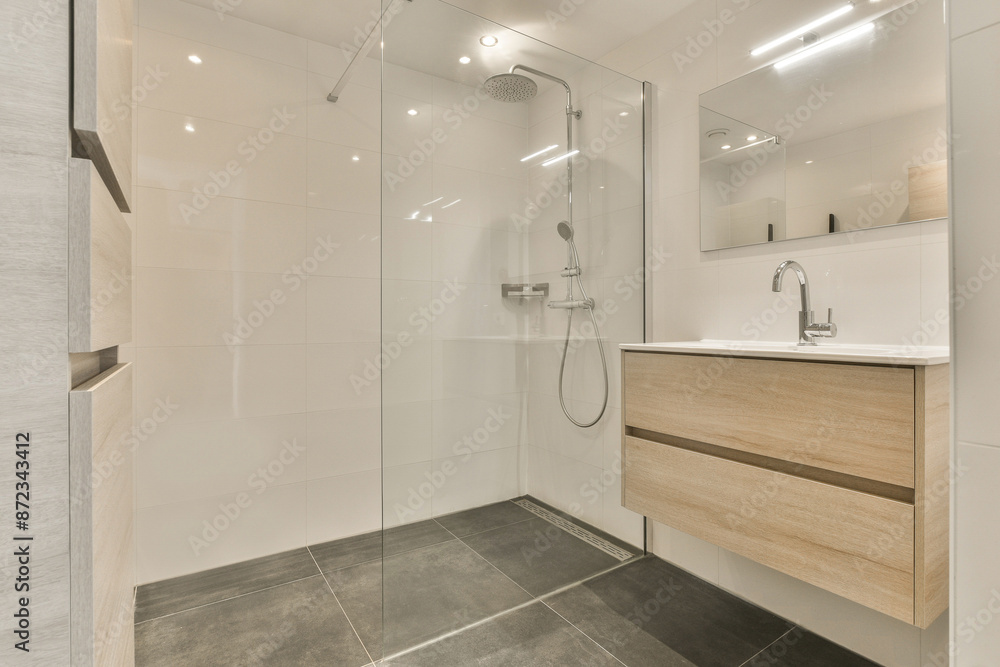 Modern bathroom interior with elegant fixtures Modern bathroom interior with elegant fixtures