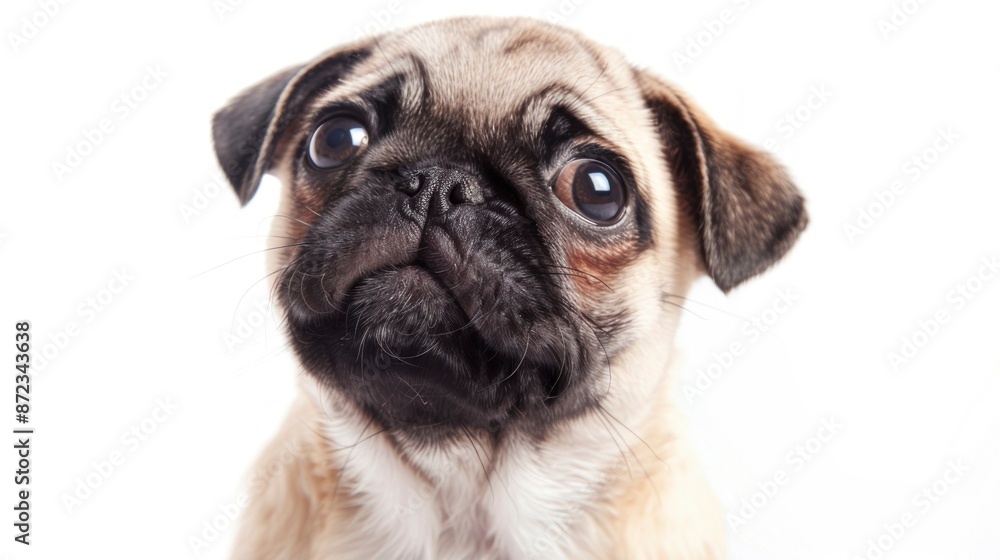 pug puppy looking up on white background pug puppy looking up on white background