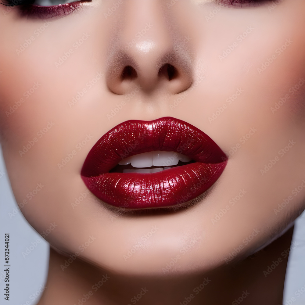 Close-up labios de mujer pintados de rojo Close-up labios de mujer pintados de rojo