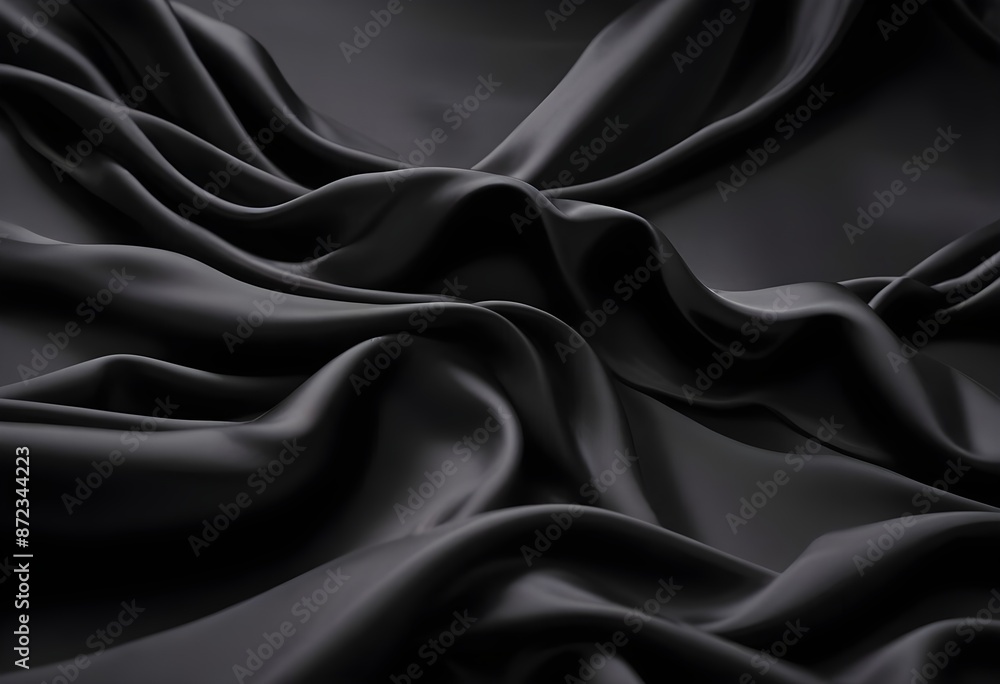 Obraz premium Wavy smoot soft black silk drap fallind surface sample texture background