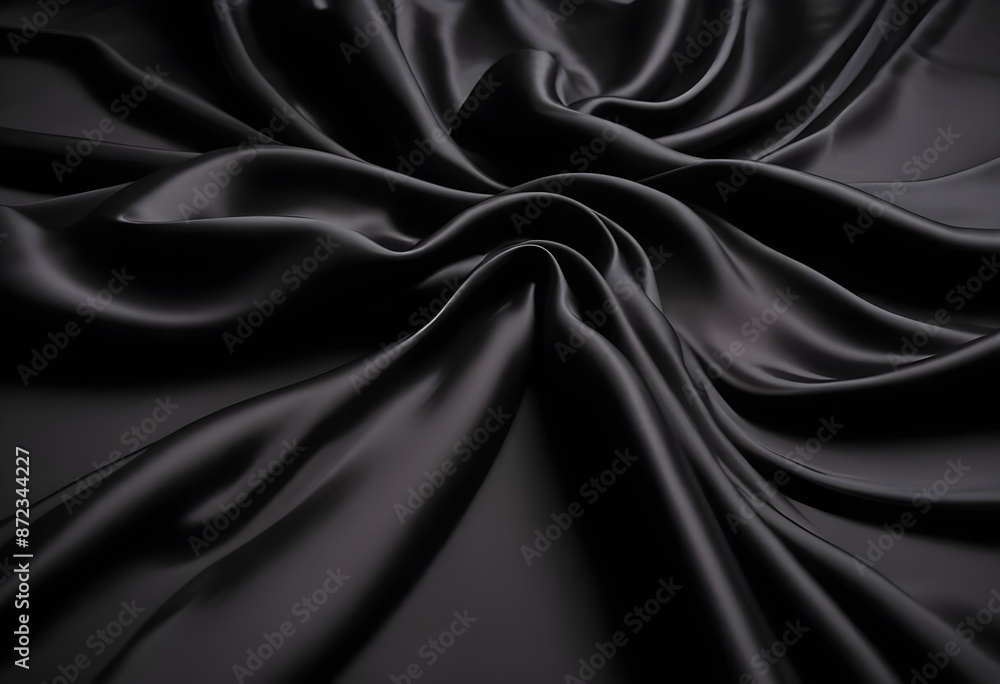 Obraz premium Wavy smoot soft black silk drap fallind surface sample texture background