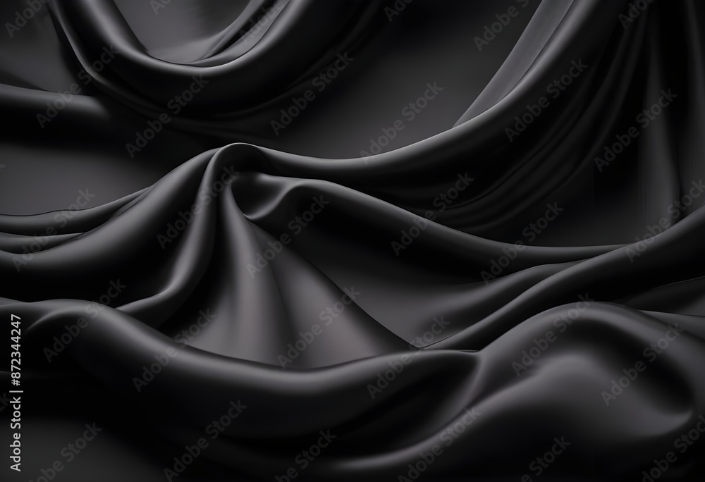 Fototapeta premium Wavy smoot soft black silk drap fallind surface sample texture background