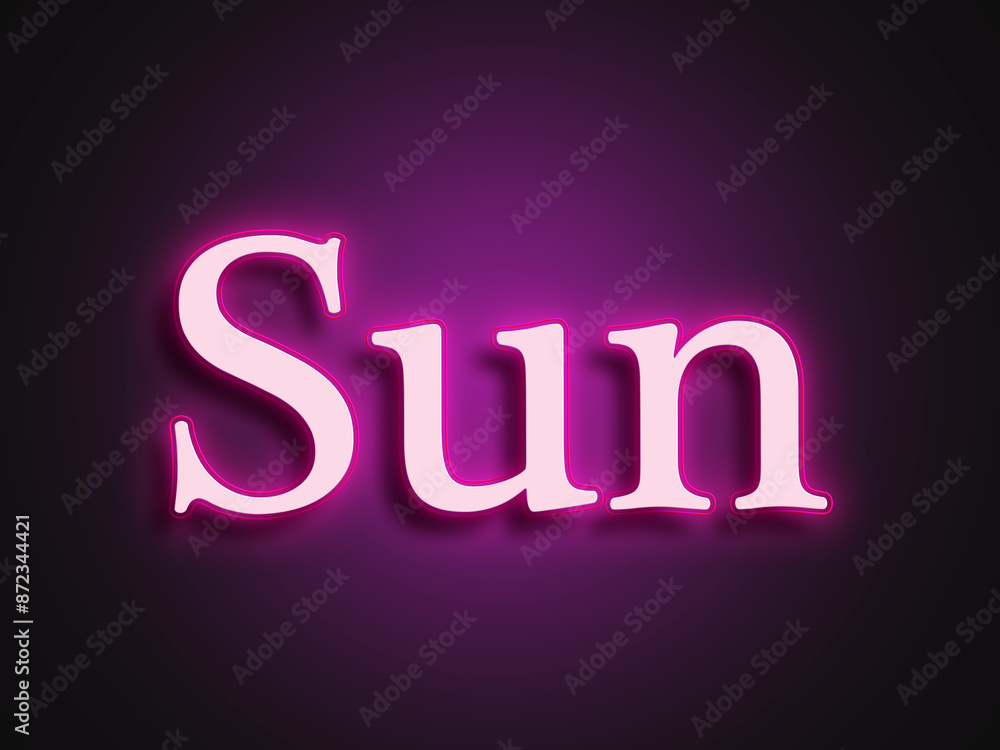 Pink glowing Neon light text effect of word Sun. Pink glowing Neon light text effect of word Sun.