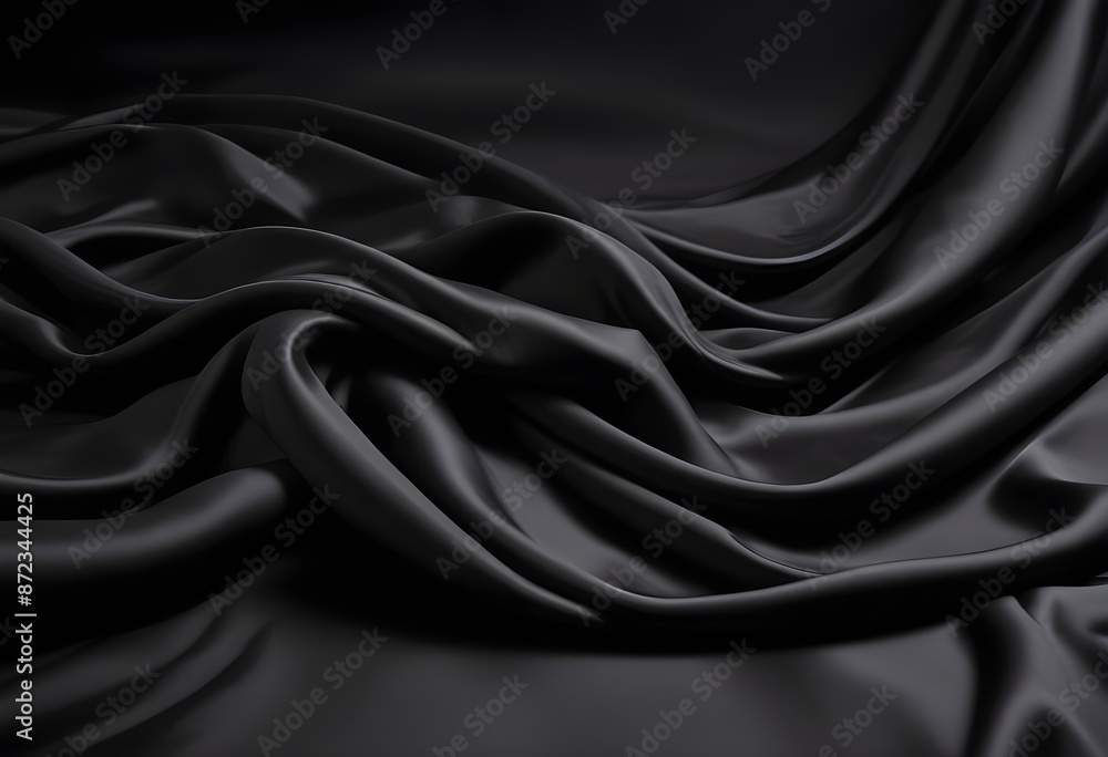 Obraz premium Wavy smooth black silk drapery background texture sample