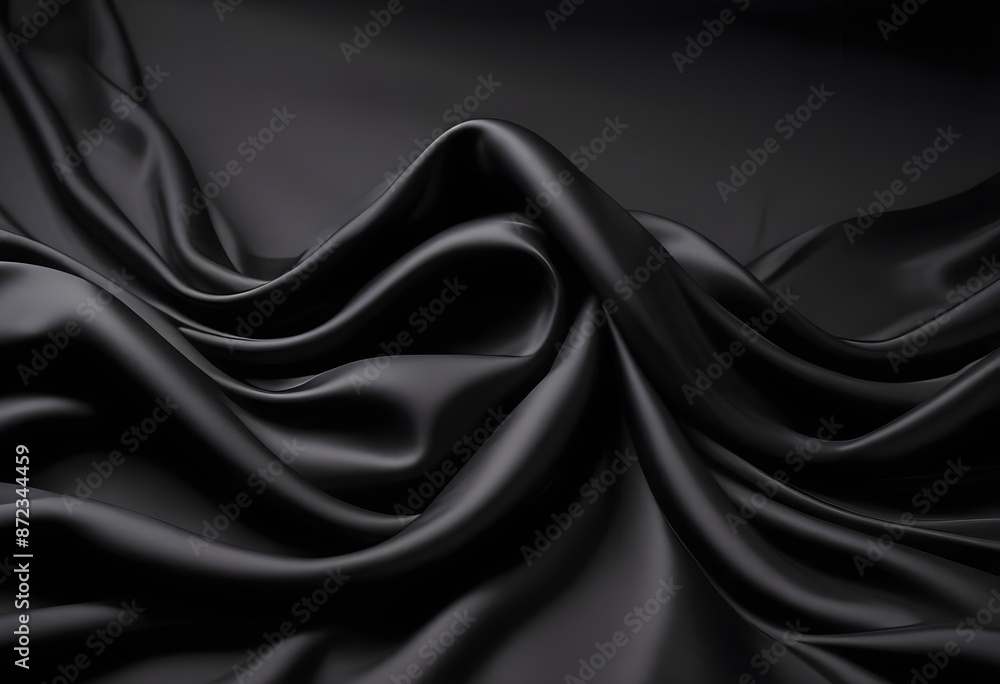 Fototapeta premium Wavy smooth black silk drapery background texture sample