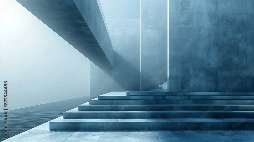 Concrete Stairs Leading To A Misty Horizon Concrete Stairs Leading To A Misty Horizon