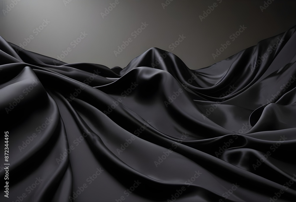 Fototapeta premium Wavy smooth black silk drapery background texture sample