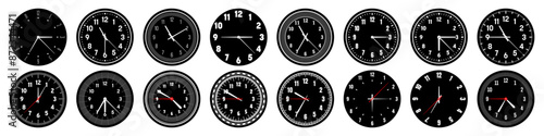 Free Download Mechanical clock faces with hands, bezel. Watch dial with minute, hour marks and numbers, arabic numerals. Timer or stopwatch element. Measuring circle scale with divisions. Vector illustration - GFXLoad
