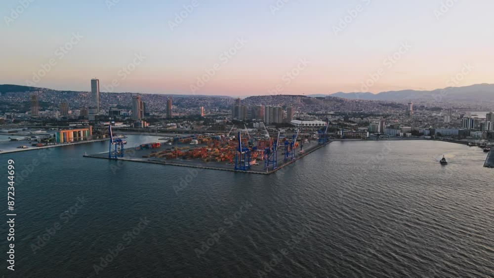 Container terminal in port with bridge cranes, Industrial business import and export Logistics and Supply Chain, Export and import in the sea Container terminal in port with bridge cranes, Industrial business import and export Logistics and Supply Chain, Export and import in the sea