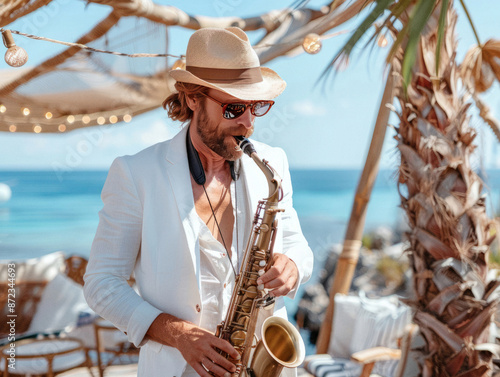 Sax player at a wedding venue