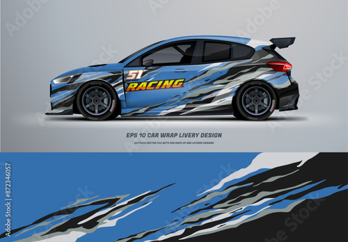 Blue sporty Racing Car wrap livery design