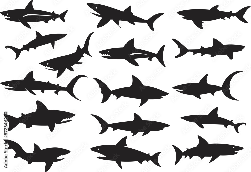 Shark silhouettes set vector illustrations Shark silhouettes set vector illustrations