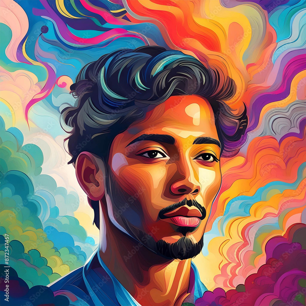 Colorful painting of a person's face, abstract illustration. Colorful painting of a person's face, abstract illustration.