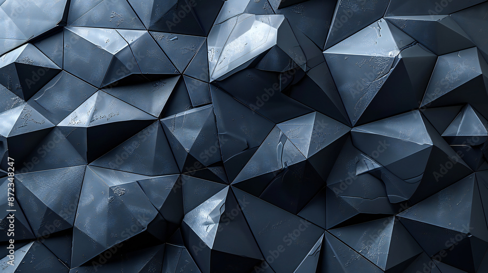Abstract black background with low poly geometric shapes, low-poly 3D rendering of dark grey polygonal wallpaper with sharp edges and triangular textures for modern design. Abstract black background with low poly geometric shapes, low-poly 3D rendering of dark grey polygonal wallpaper with sharp edges and triangular textures for modern design.