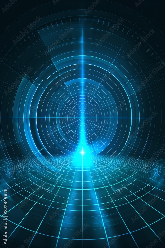 Abstract representation of sound waves in blue, showcasing futuristic technology and dynamic audio frequencies with a modern digital design Abstract representation of sound waves in blue, showcasing futuristic technology and dynamic audio frequencies with a modern digital design