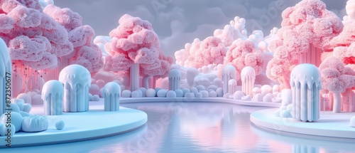 A conceptual dessertthemed park in the heart of the city uses enchanted technology to create towering candy structures and magical ice cream fountains