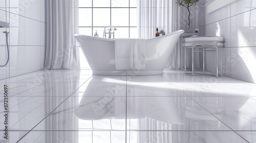 White ceramic tiles in bathroom flooring. © Daniel