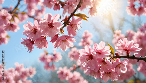 Fleurs de cerisier au soleil printanier