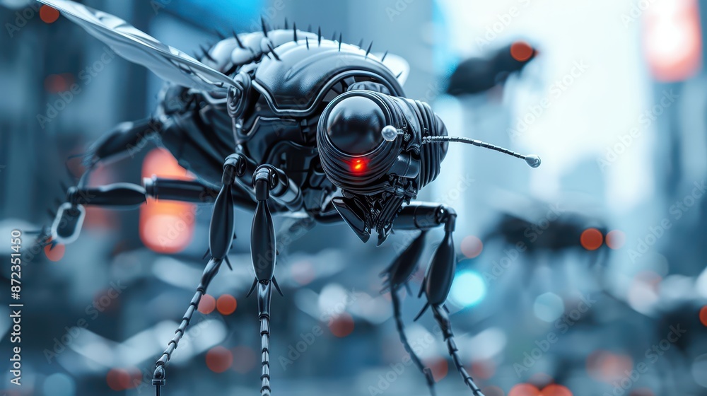 Fototapeta premium A conceptual urban project features robotic insects that patrol the city