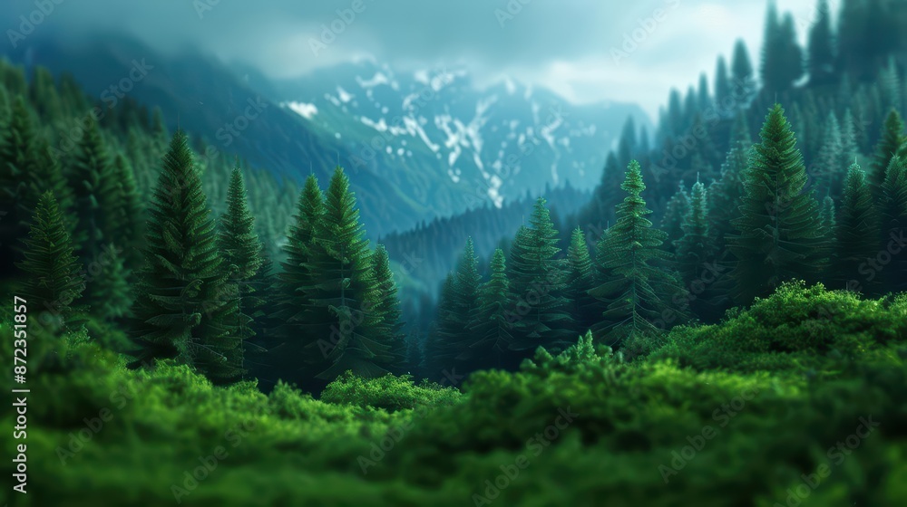 Fototapeta premium A futuristic computer system integrates holographic nature landscapes