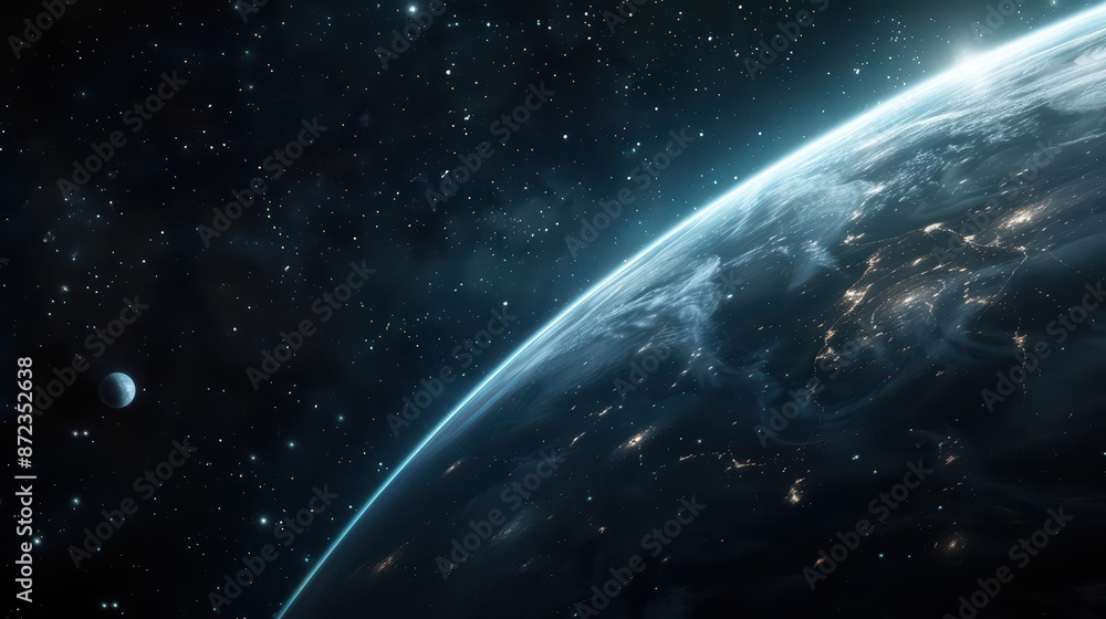 Obraz premium A futuristic travel agency offers enchanted space tours where travelers can explore distant galaxies and encounter supernatural phenomena