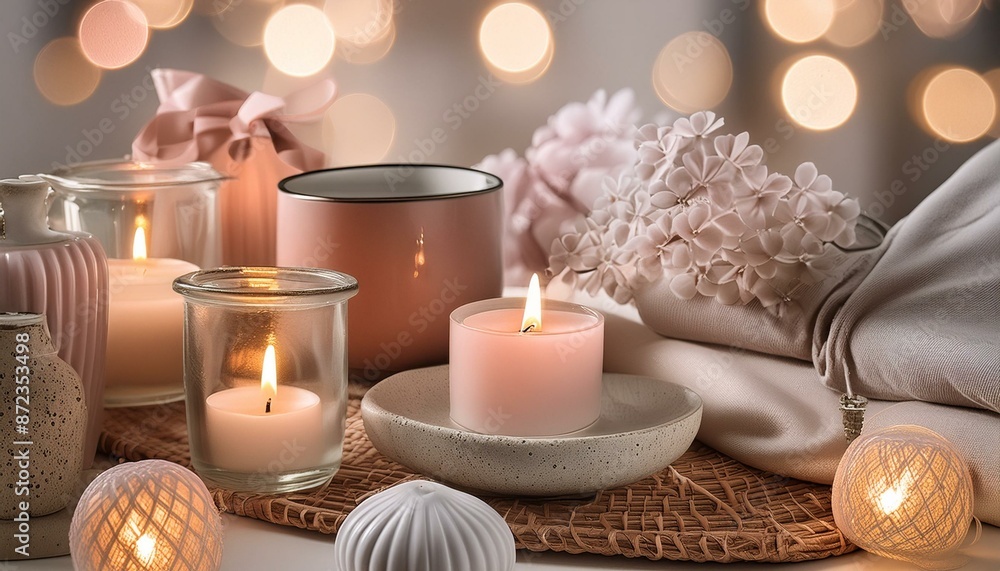 cup of coffee with flowers and candles cup of coffee with flowers and candles