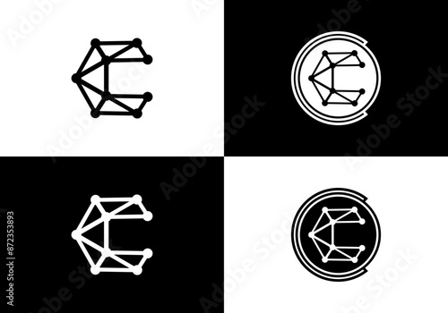 Vector Logo Molekul Huruf C Geometris, Tech Connect Dots Science Technology Logo Design