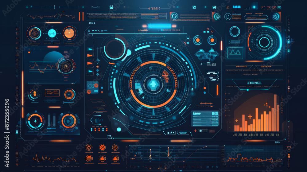 Modern and technical user interface design with a futuristic look. It has a sleek and abstract background that is perfect for science fiction or technology-themed projects. Modern and technical user interface design with a futuristic look. It has a sleek and abstract background that is perfect for science fiction or technology-themed projects.