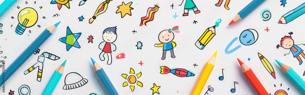 Whimsical Children Activities in Colorful Illustration Whimsical Children Activities in Colorful Illustration