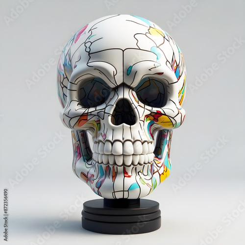 skulls one part in skeleton other plastic 4k white background  photo