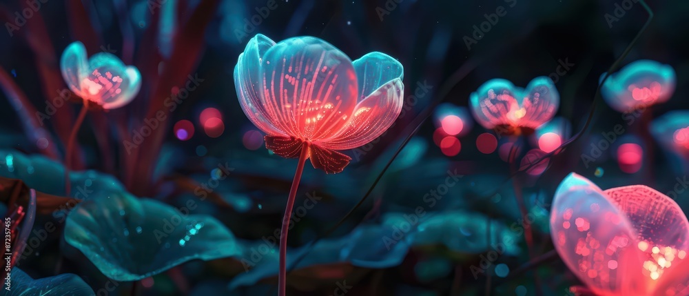 Obraz premium An innovative virtual reality garden allows users to explore a world where flowers bloom with gemlike petals