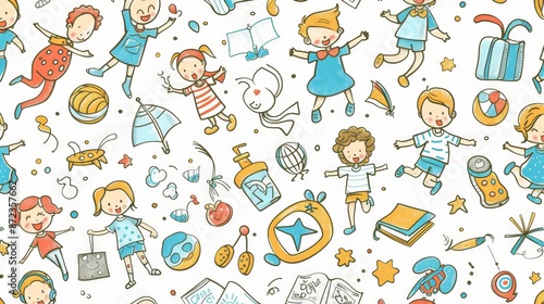 Whimsical Children Activities in Colorful Illustration