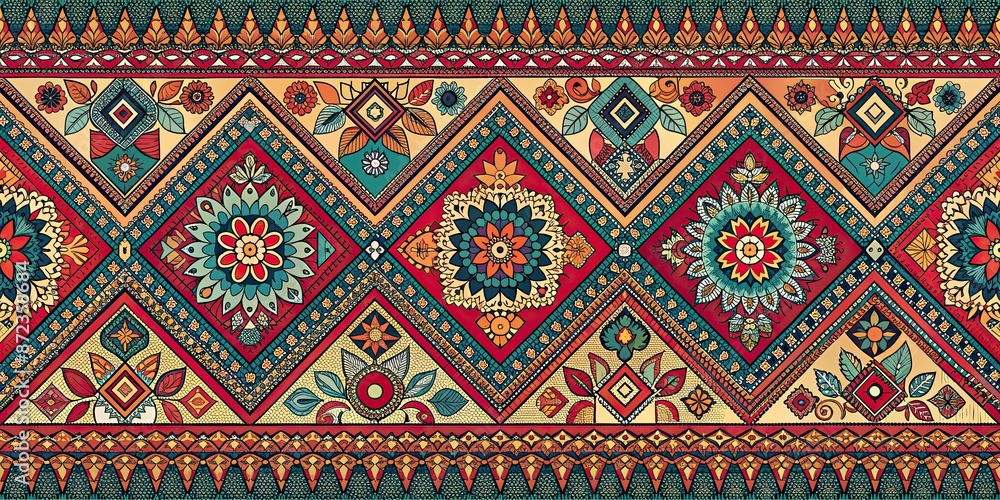 an ethnic pattern using geometric and paisley motifs an ethnic pattern using geometric and paisley motifs