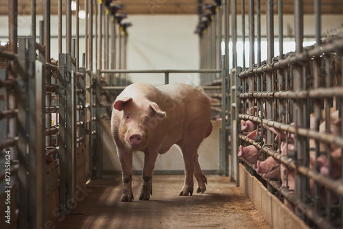 Tableau sur toile A boar stimulates sows with its smell on a farm in Denmark