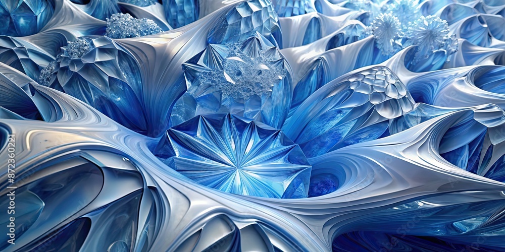 Cool ice crystal patterns, using vibrant blues and whites in an abstract design Cool ice crystal patterns, using vibrant blues and whites in an abstract design