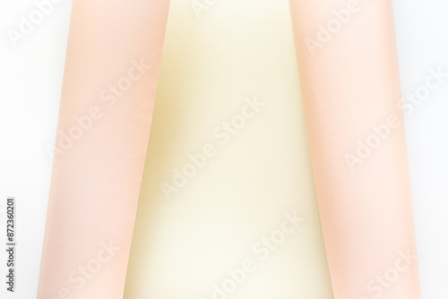 Sheet of paper with curled corners. Space for text,top view. Mock up