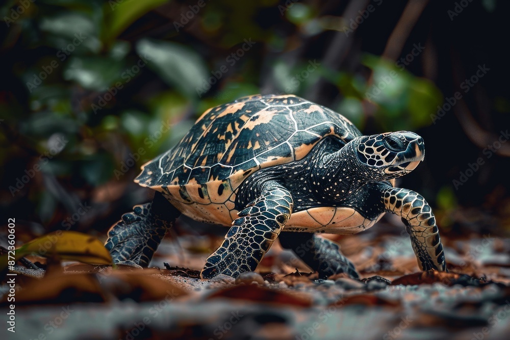 Full body view of Hawksbill Turtle in natural habitat, full body shot, full body View Full body view of Hawksbill Turtle in natural habitat, full body shot, full body View