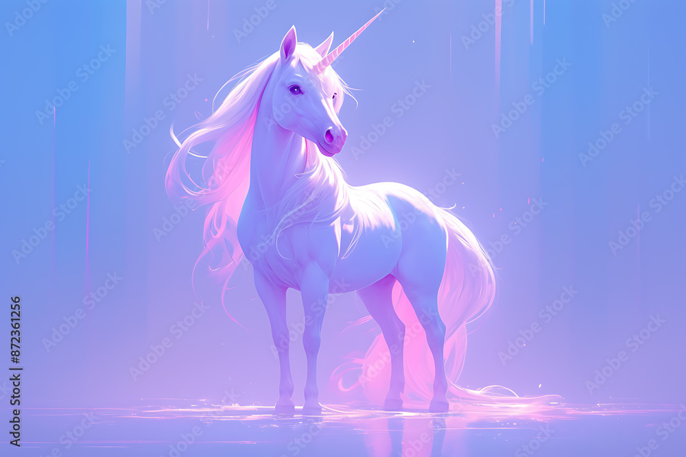 A majestic unicorn standing gracefully, with a shimmering horn and flowing mane, symbolizing purity and magic A majestic unicorn standing gracefully, with a shimmering horn and flowing mane, symbolizing purity and magic