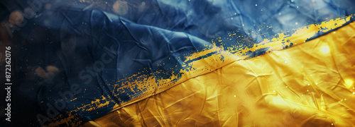 Ukrainian flag with a grunge texture, featuring a splatter effect that blends the blue and yellow colors.