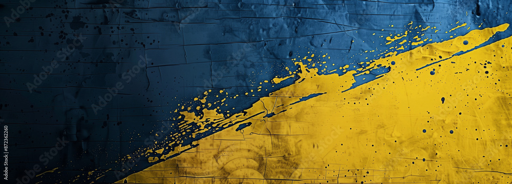 Ukrainian flag with a grunge texture, featuring a splatter effect that blends the blue and yellow colors. Ukrainian flag with a grunge texture, featuring a splatter effect that blends the blue and yellow colors.