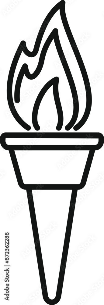 Simple line art illustration of a burning torch, symbolizing hope, celebration, and the passing of knowledge Simple line art illustration of a burning torch, symbolizing hope, celebration, and the passing of knowledge