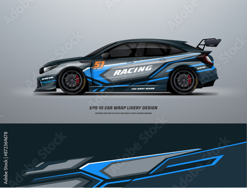 Blue sporty Racing Car wrap livery design dominant touch of blue