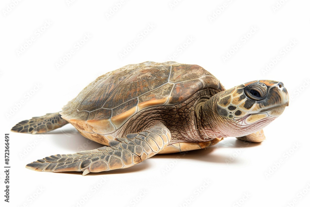 Obraz premium the beside view Olive Ridley Turtle, left side view, isolated on white background