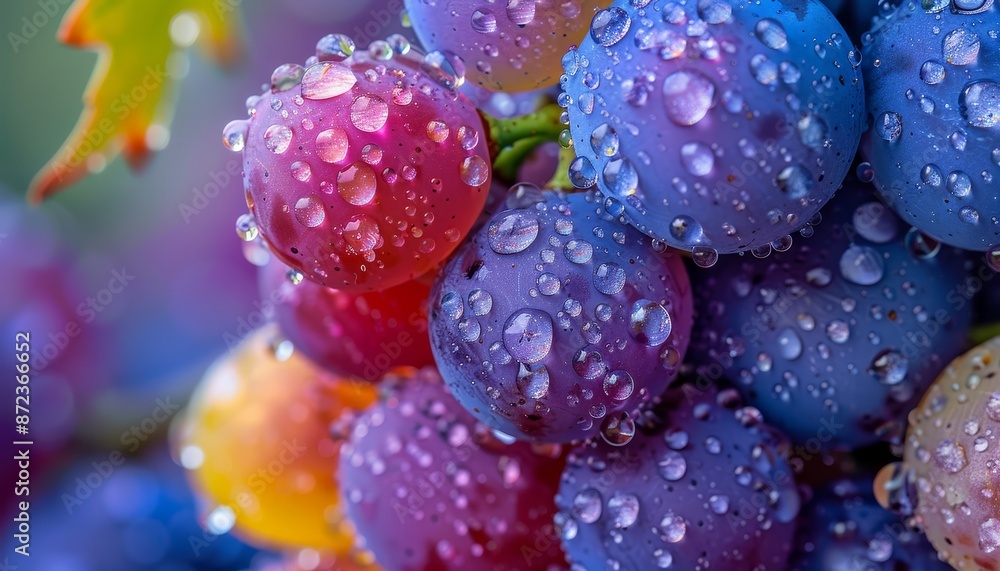 Macro Close-Up of Fresh Dew-Covered Grapes on the Vine Macro Close-Up of Fresh Dew-Covered Grapes on the Vine