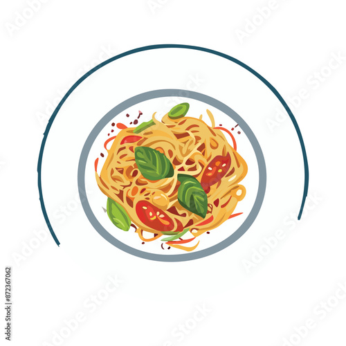 Vector Illustration of Pad Thai on a Colourful Scene
