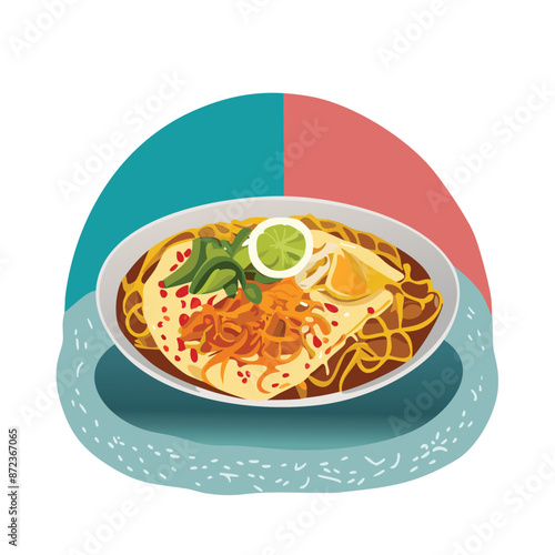 Vector Illustration of Pad Thai on a Colourful Scene